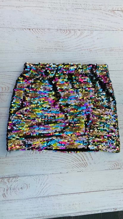 Mini Sequin Taylor Skirt in Rainbow Multi Sequins from Katie J NYC