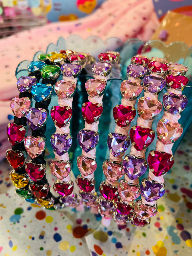 Headband | Thin Jeweled Heart - Pink | Bari Lynn Accessories