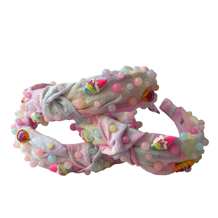 colorful headband with beads and ice cream charms on the headband. 