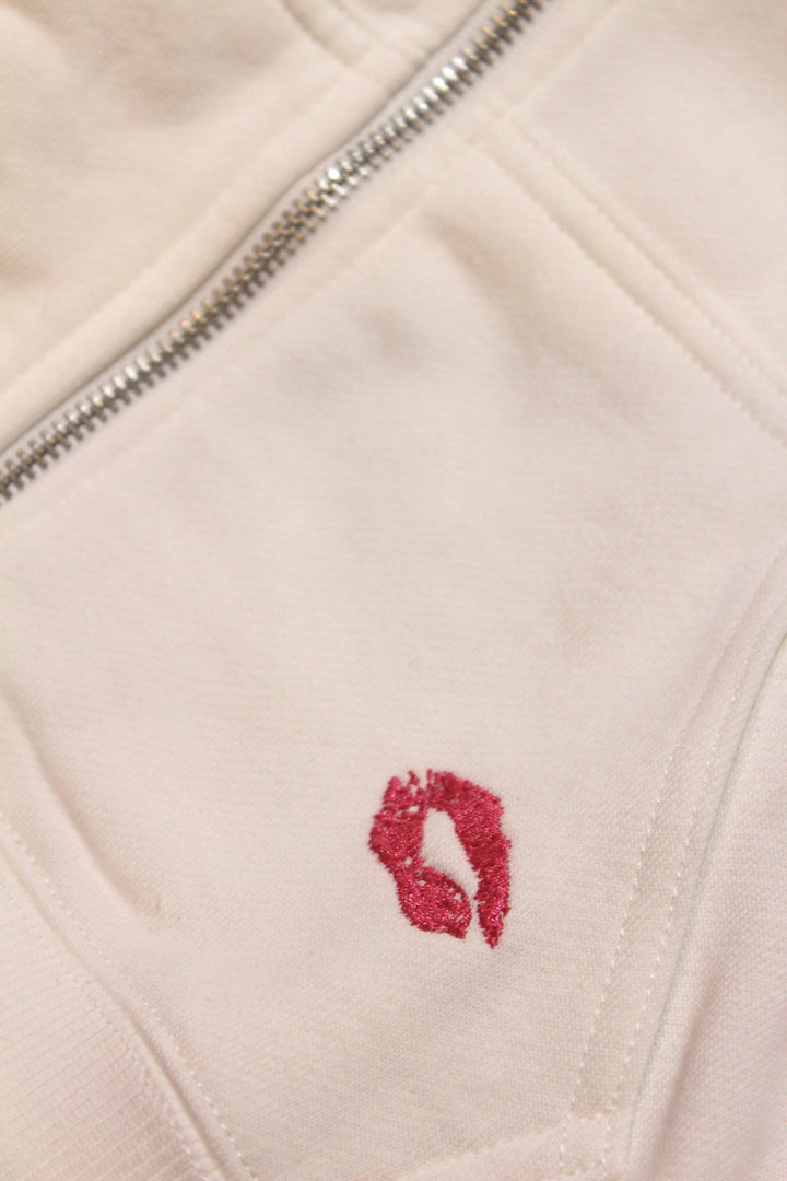 Tween Sweater | Cody Zip Hoodie - White with Lips | Katie J NYC