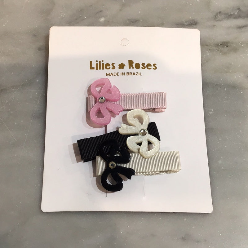 Alligator Clips |  Bows -Pink Black White Set of 3| Lilies and Roses NY