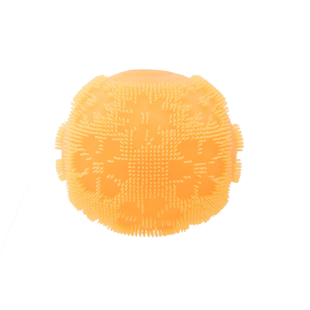 Orange toy squish ball on a white background