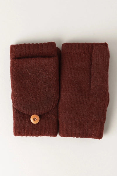 Fashion City Convertible Fingerless Gloves into Mittens in color Burgundy.