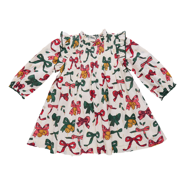 Dress with colorful bow pattern on a white background