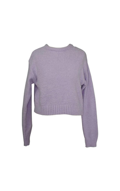 Super Fuzzy Soft Lavender Crewneck Long Sleeve Sweater with Ribbing Detailing on Hem and Sleeves from Flowers by Zoe.