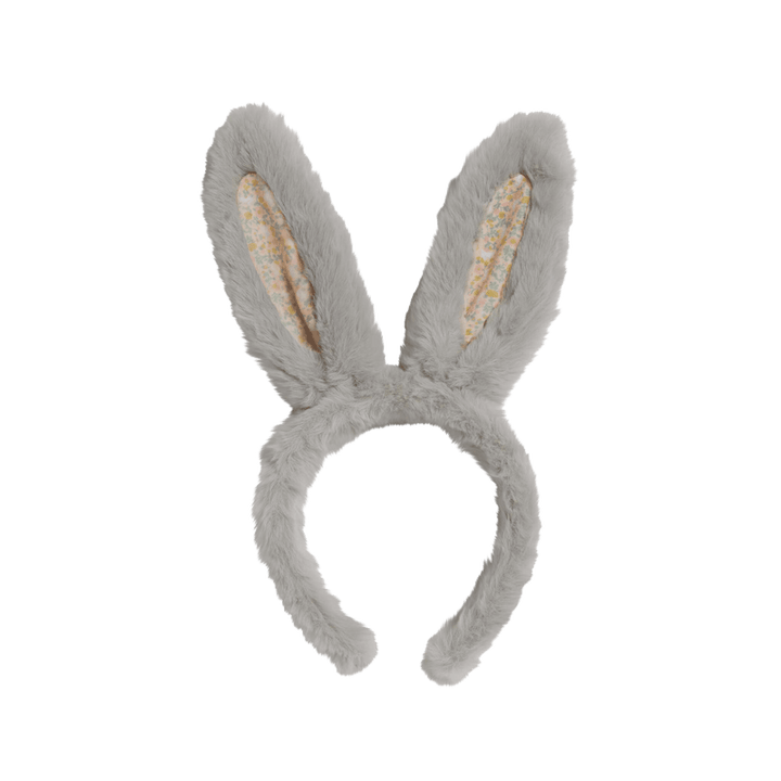 fluffy gray bunny ears with floral lining in the center. 