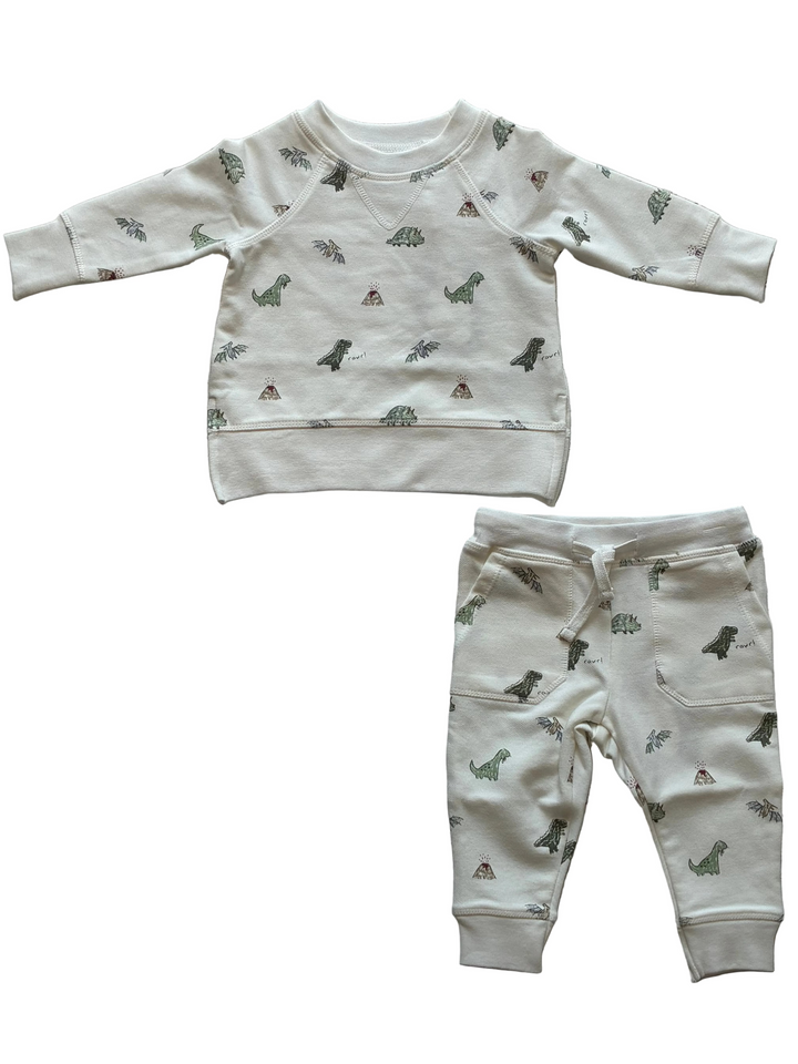 Baby Boy Sets | 2PCS: Frech Terry Raglan Sweatshirt and Joggers- Dinos | Angel Dear