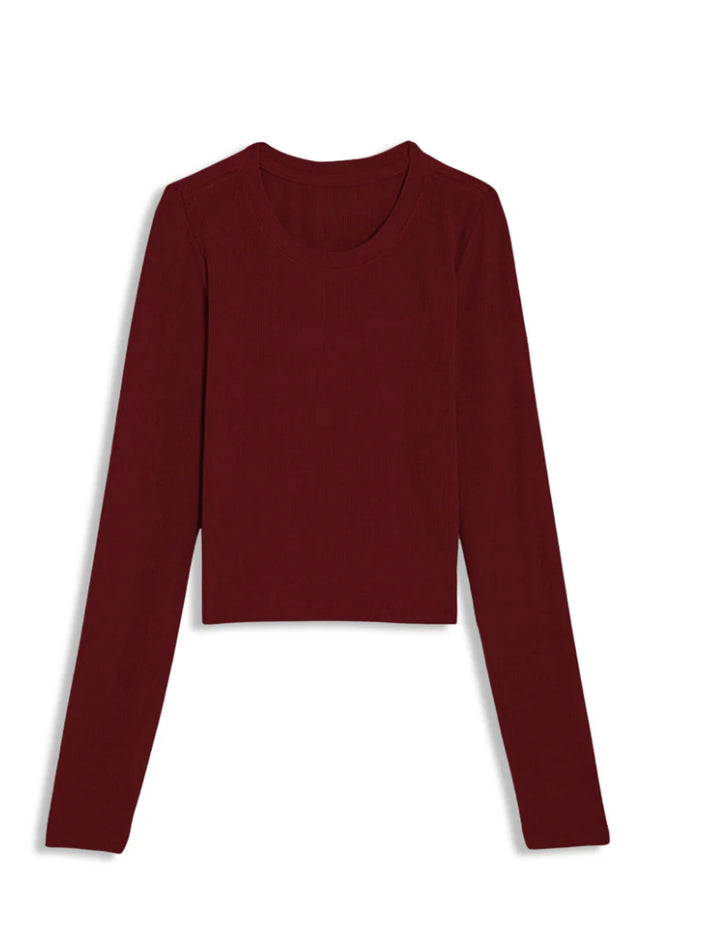Maroon long-sleeve top on a white background