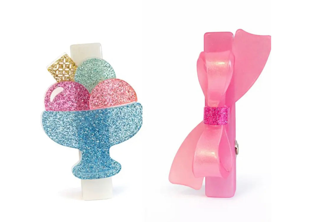 Clip | Ice Cream Sundae and Bow Clip Set | Lilies and Roses NY
