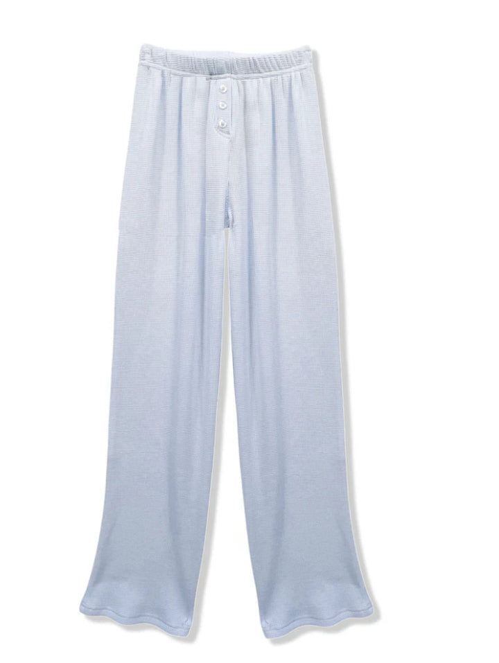 Light blue waffle pants on a white background