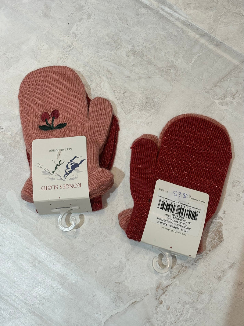 Hat | 2 Pack Frill Mittens - Pink Cherry | Konges Slojd