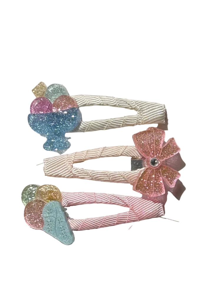 Clip | Ice Cream Triple Scoop and Bow Snap Clip Set | Lilies and Roses NY