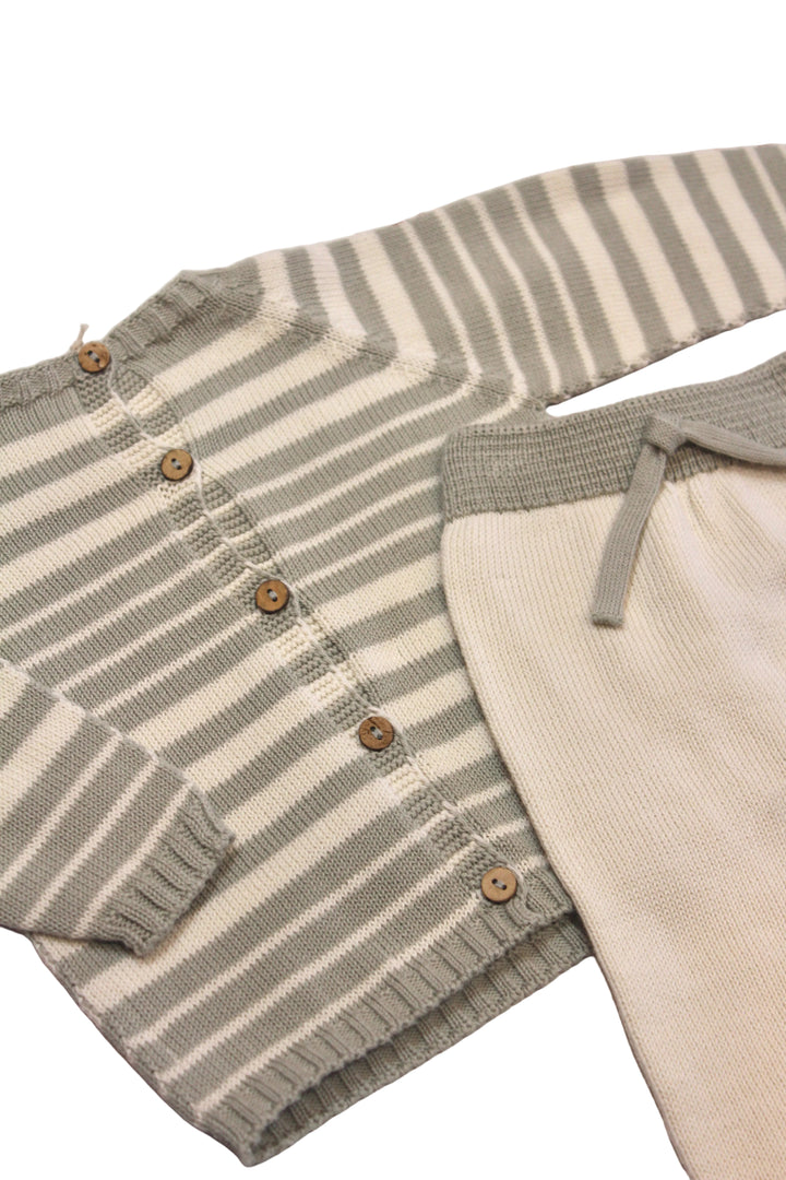 Baby Boy Bottoms | Knit Trousers - Cream/Apple | Li and Me