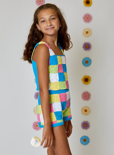 Girls Set | Tween 2-Piece Knit Floral Top & Shorts Set | Design History