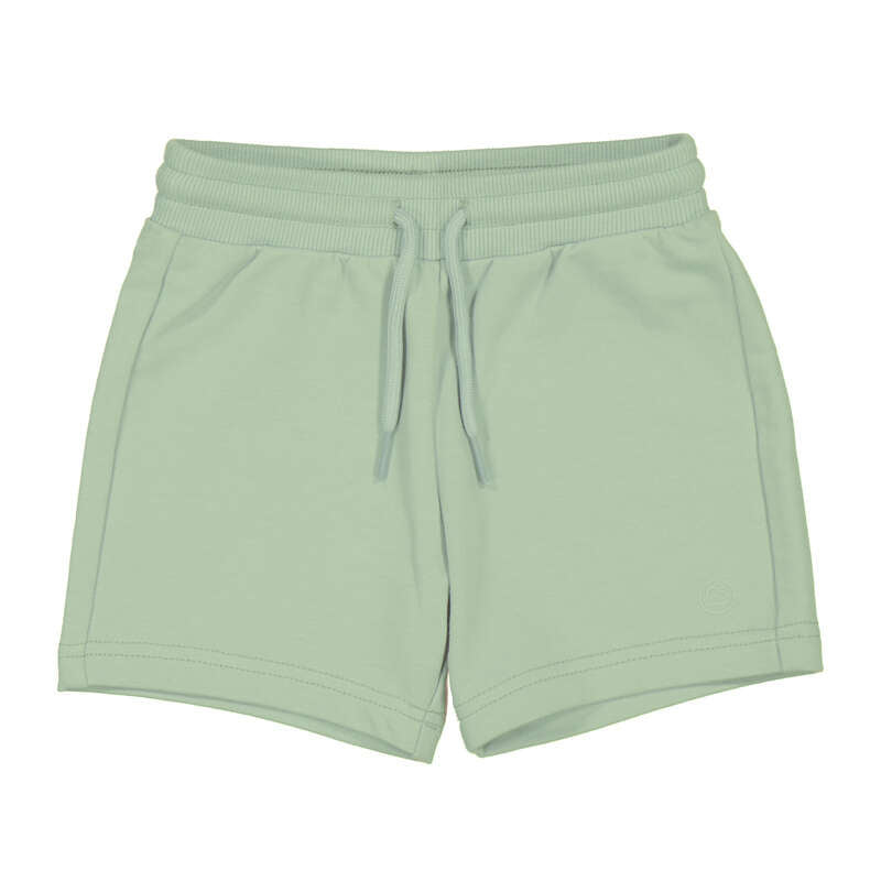 Light green shorts with a drawstring on a white background