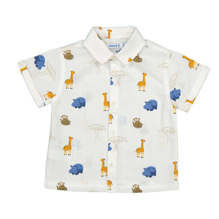 Children's short-sleeve shirt with animal pattern on a white background