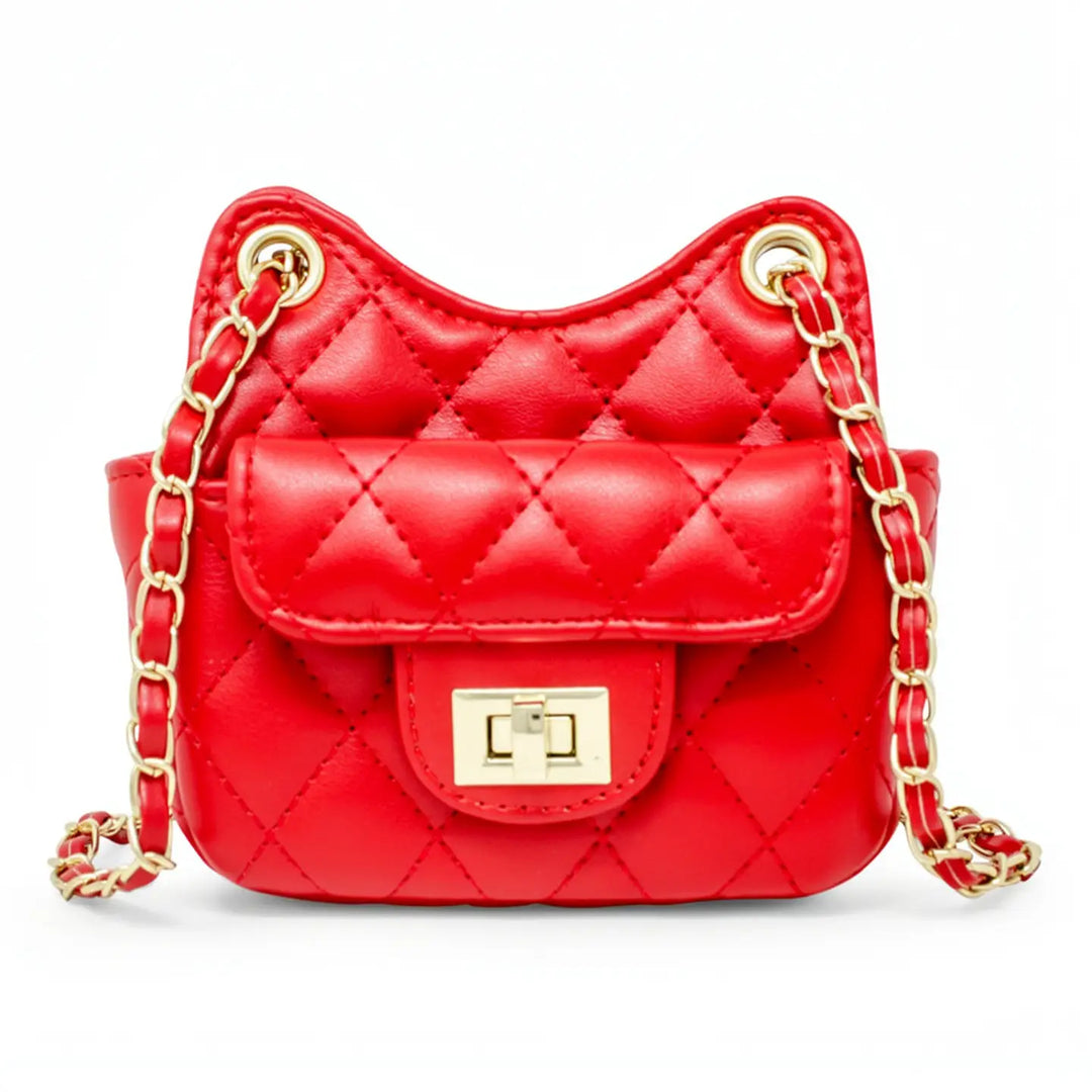 REd quilted handbag with gold chain 