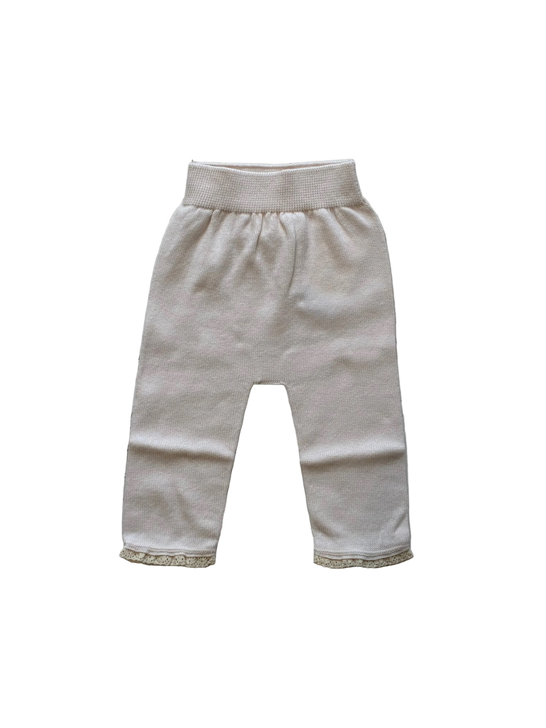 Baby Girl Bottoms | Knit Pants with Lace- Cream | Li and Me