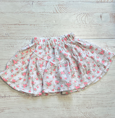 Tween Bottoms | Skirt : Neon Pink Floral- White | Flowers by Zoe