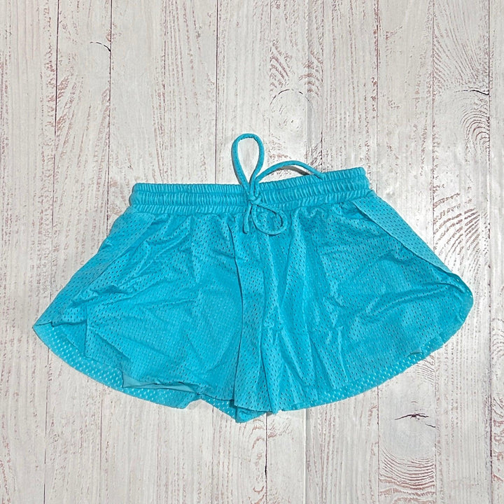 aqua mesh shorts with spandex shorts underneath