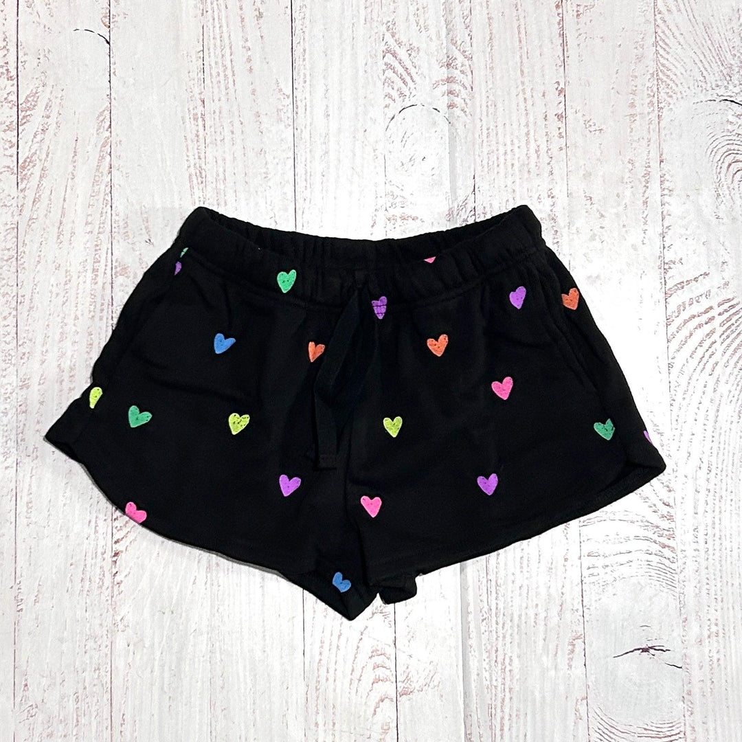 Tween Bottoms | Black Shorts with Drawstring - Neon Hearts | Flowers By Zoe