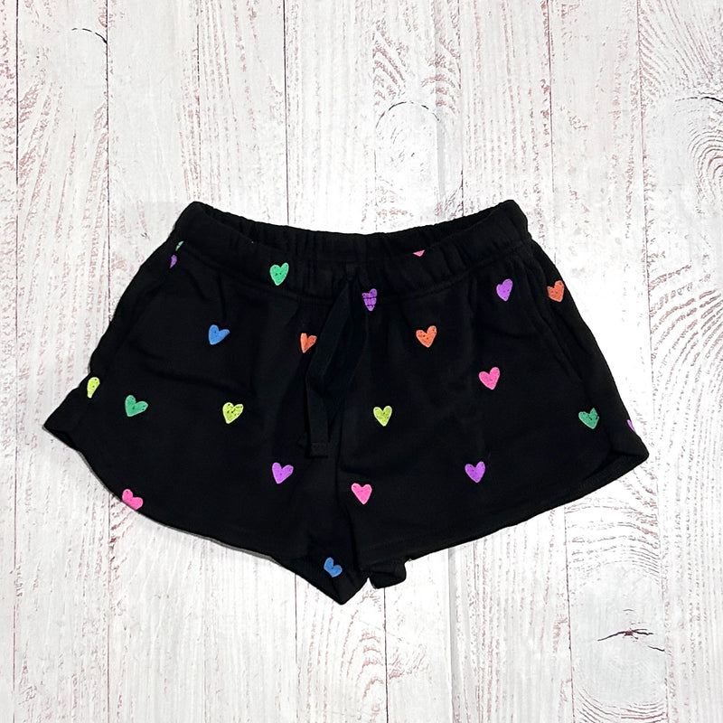 Tween Bottoms | Black Shorts with Drawstring - Neon Hearts | Flowers By Zoe