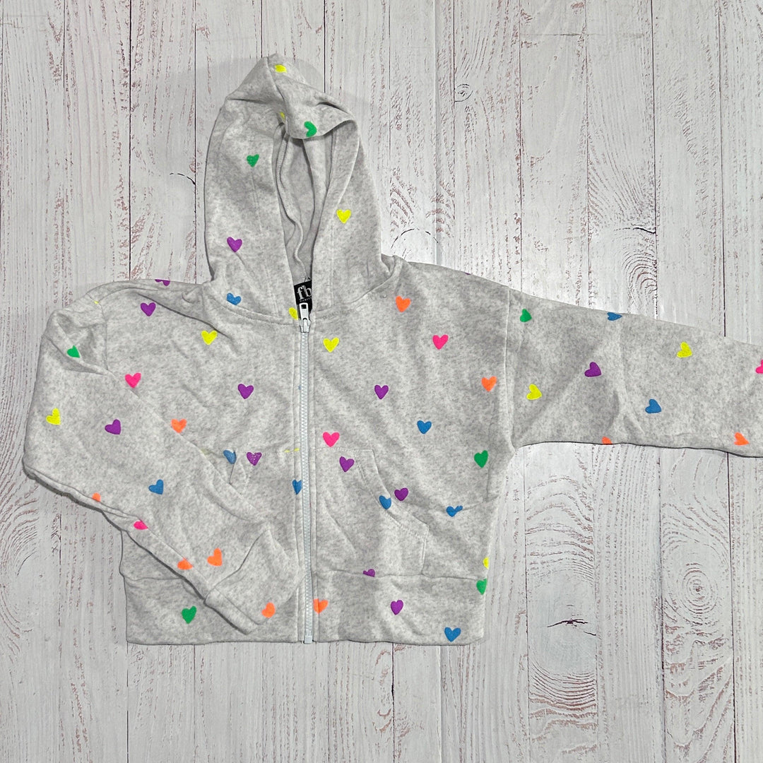misty grey with all over neon hearts zip hoodie