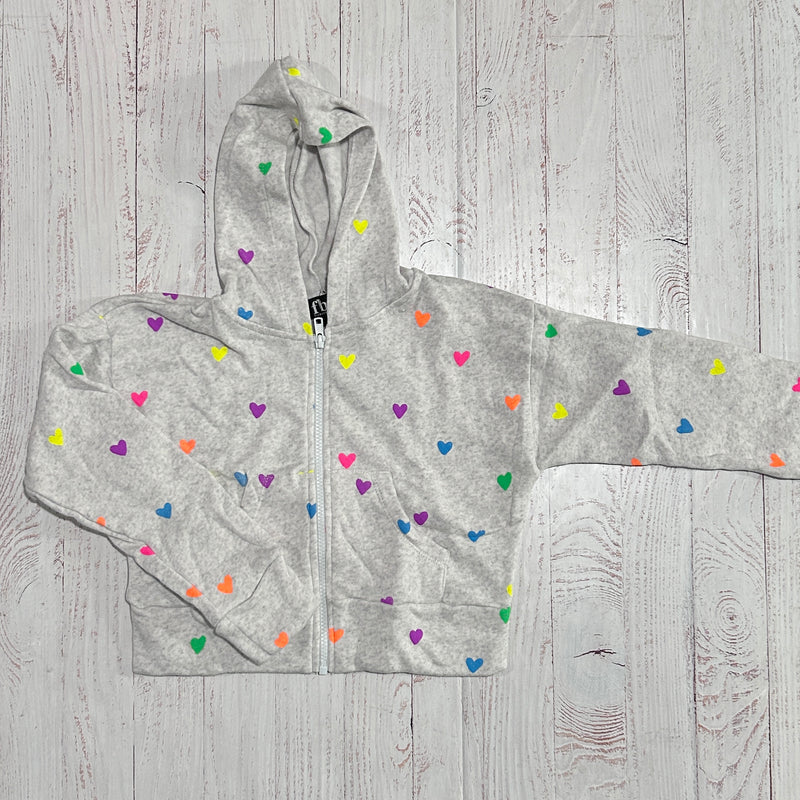 misty grey with all over neon hearts zip hoodie