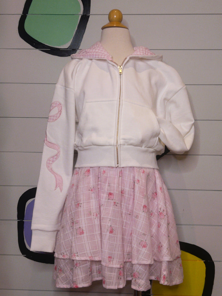 Tween Sweater | Dylan Crop Zip - Coquette Bow Seersucker | Katie J NYC