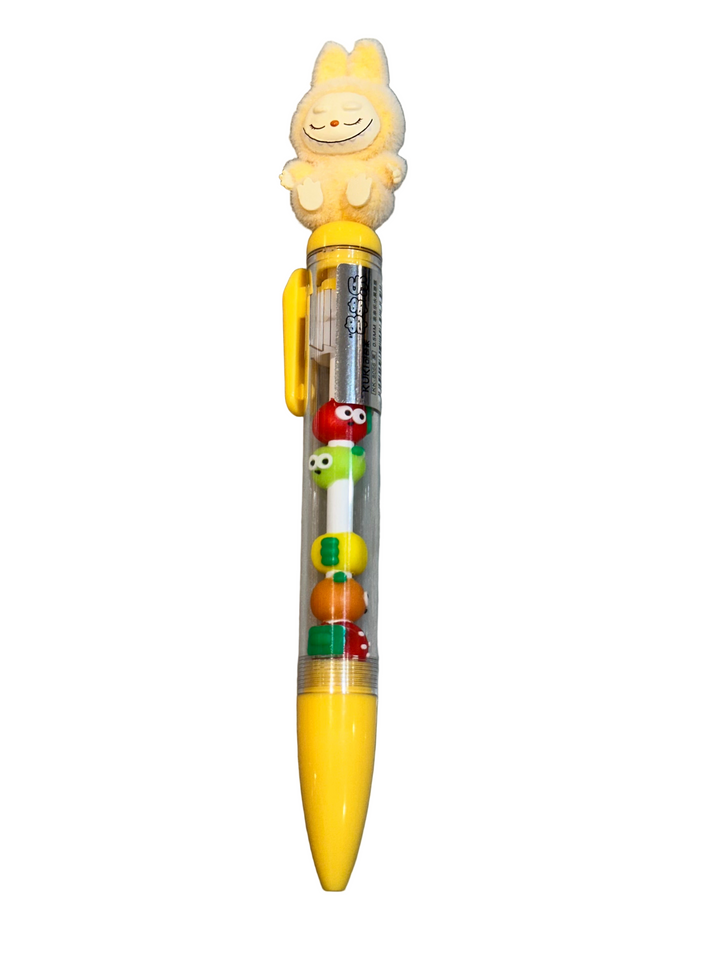 Creative Stationary | Gel Pen: Flocked Labubu Inspired - Yellow | Little Trendy