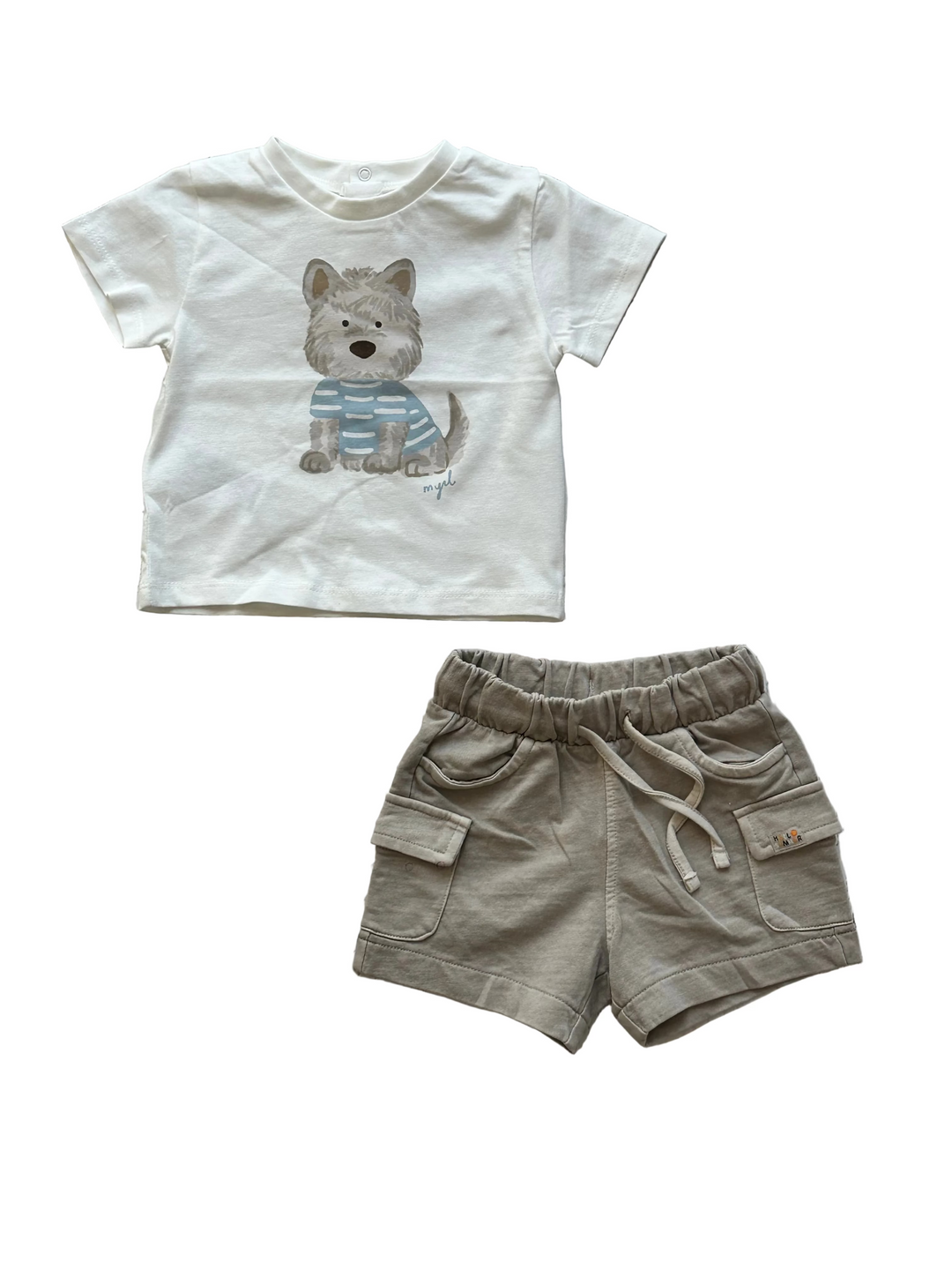 Baby Boy Sets | Cream Dog and Stone Shorts Set | Mayoral
