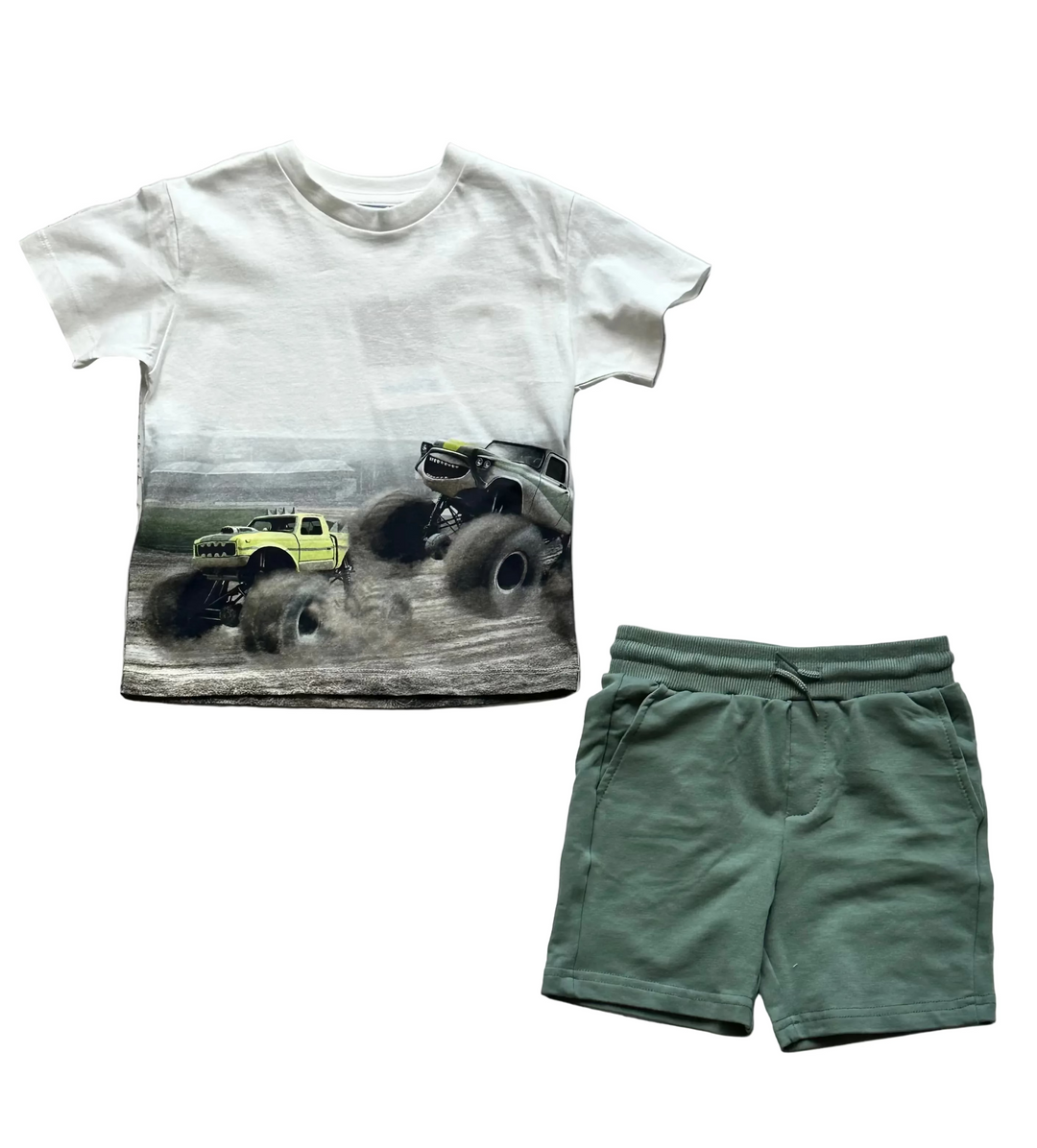 Boys Sets| 2PCS: Cars Tee and Green Shorts | Mayoral