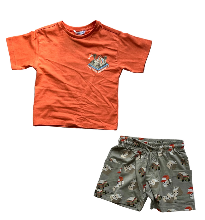 Boys Sets | 2PCS" Pixelad Orange Shirt and Printed Shorts | Mayoral