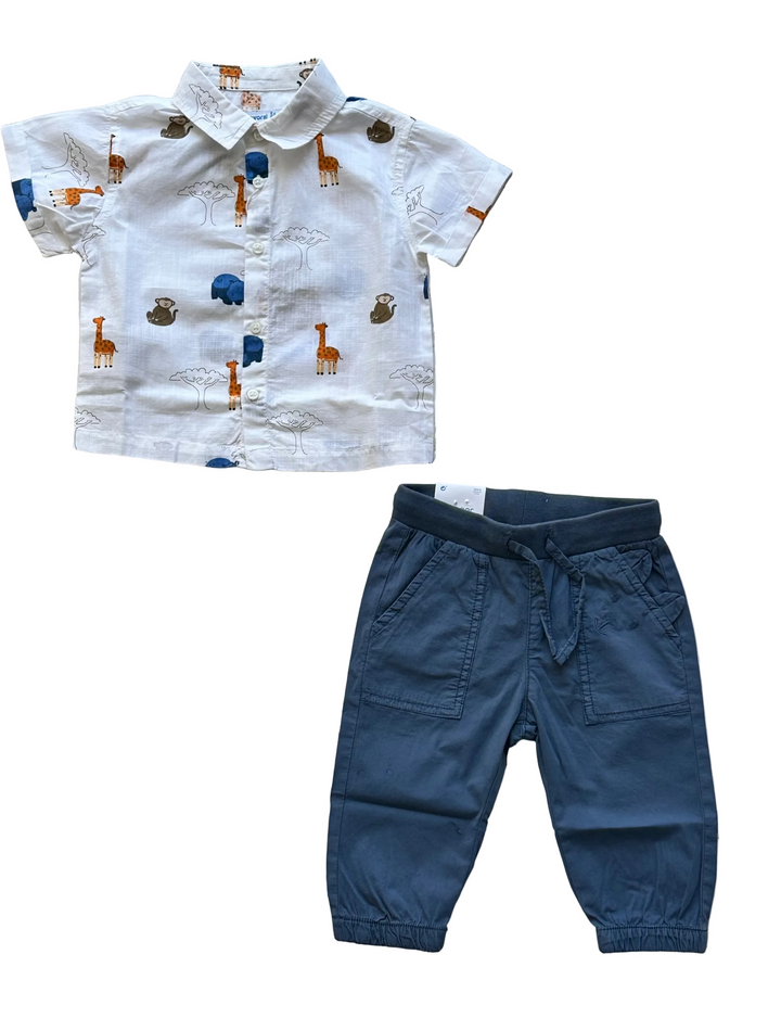 Baby Boy Sets | Short Sleeve Shirt and Jogger Set- Animals | Mayoral