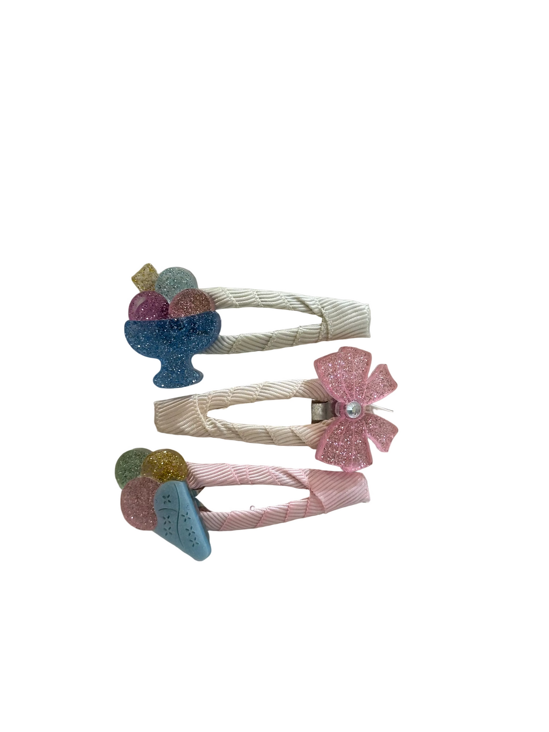Clip | Ice Cream Triple Scoop and Bow Snap Clip Set | Lilies and Roses NY