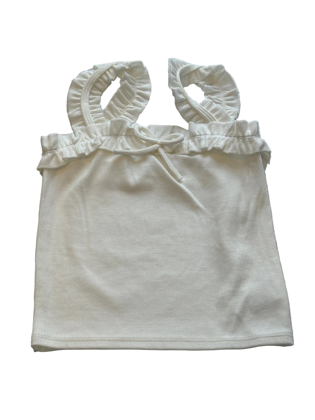Tween Tops | Rib Bow Ruffle Tank - Ecru | Tenly
