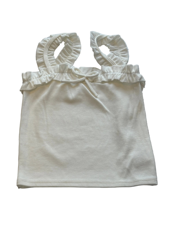 Tween Tops | Rib Bow Ruffle Tank - Ecru | Tenly