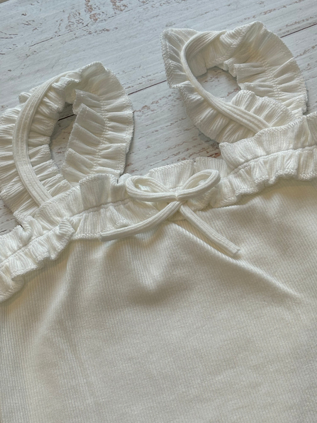 Tween Tops | Rib Bow Ruffle Tank - Ecru | Tenly