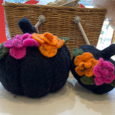 Pumpkin | Black Knit Floral - assorted sizes | Seasonal Decor