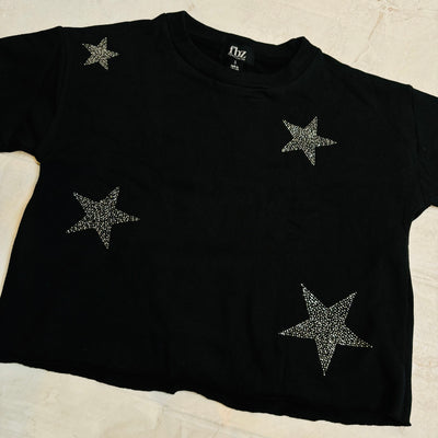 Star Studded Black Crewneck Long Sleeve Sweatshirt from Flowers by Zoe