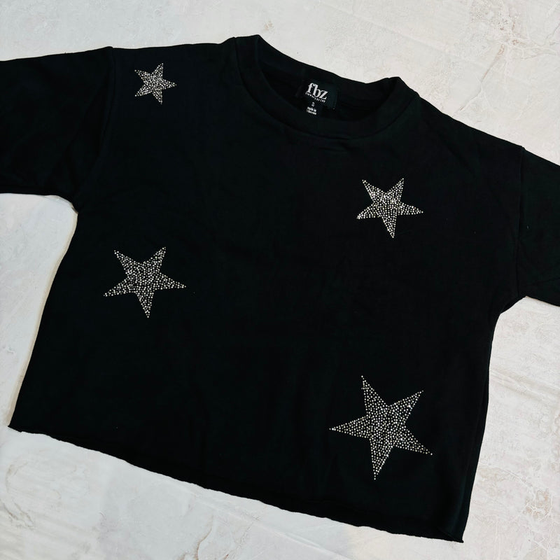 Star Studded Black Crewneck Long Sleeve Sweatshirt from Flowers by Zoe