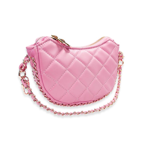 Handbag |Quilted Leather Crescent Purse - Pink | Doe a Dear