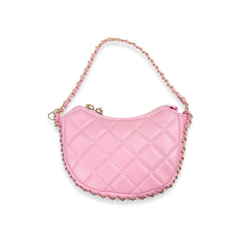 Handbag |Quilted Leather Crescent Purse - Pink | Doe a Dear