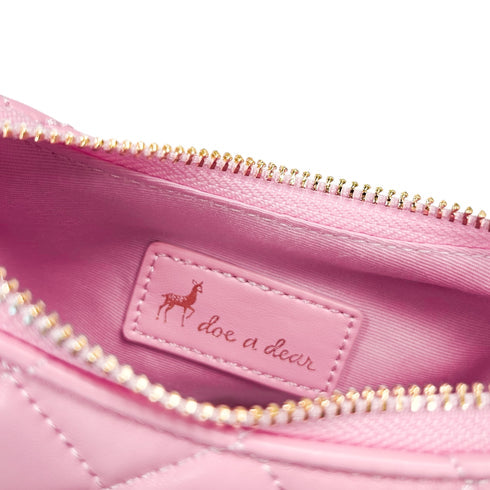 Handbag |Quilted Leather Crescent Purse - Pink | Doe a Dear