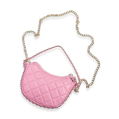 Handbag |Quilted Leather Crescent Purse - Pink | Doe a Dear