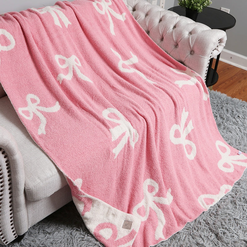 Tween Decor | Pink Bow Printed Cozy Soft Throw Blanket | Fashion City