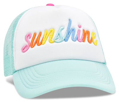 Light Blue Color Trucker from Iscream with Sunshine embroidered. It has an adustable back to fit properly on head.