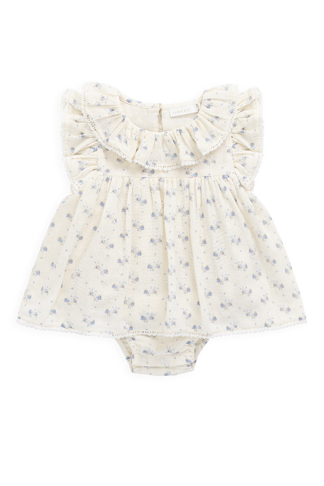 Baby romper with floral pattern on a white background