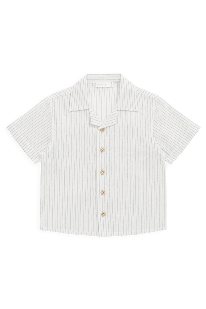 White striped shirt with buttons on a white background