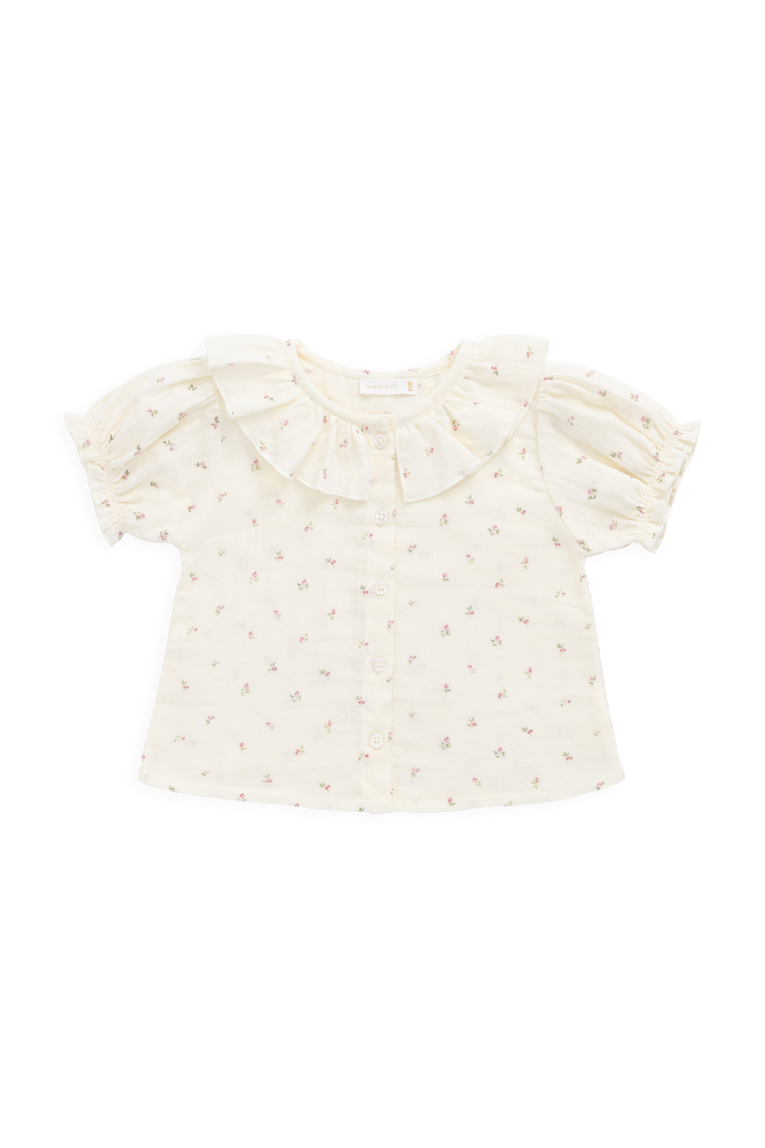 White blouse with ruffled sleeves on a white background